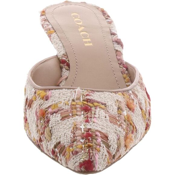 Coach Womens Renn Beige Tweed Dressy Kitten Mules Shoes NWOB - Picture 3 of 4